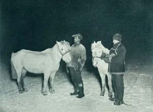 Ponting Prints: Petty Officers Crean and Evans Exercising Their Ponies in the Winter, 1911, (1913)