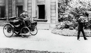 Veteran Prints: Peugeot 1896 with C.R. Rolls driving and Red flag in front