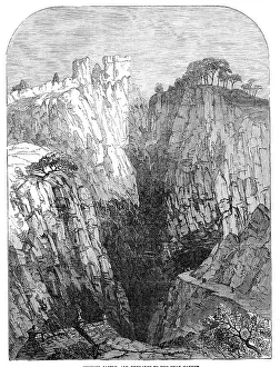 Cavern Prints: Peveril Castle, and entrance to the Peak Cavern, 1854. Creator: Unknown