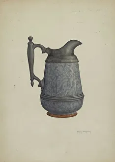 Helen Bronson Prints: Pewter and Ceramic Pitcher, c. 1937. Creator: Helen Bronson