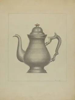Coffee Pot Prints: Pewter Coffee Pot, c. 1936. Creator: Burton Ewing
