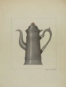Coffee Pot Prints: Pewter Coffee Pot, c. 1936. Creator: Eugene Barrell