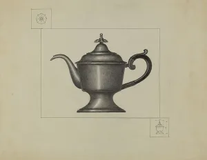 Coffee Pot Prints: Pewter Coffee Pot, c. 1936. Creator: Herman Bader