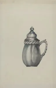 Bradleigh Beulah Prints: Pewter Honey Jar, c. 1937. Creator: Beulah Bradleigh
