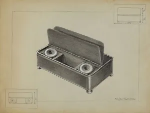Inkpot Prints: Pewter Inkwell, c. 1936. Creator: Salvatore Borrazzo