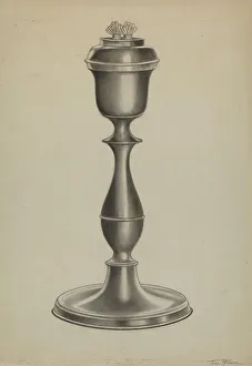 Pewter Prints: Pewter Lard Oil Lamp, c. 1937. Creator: Theodore Pfitzer