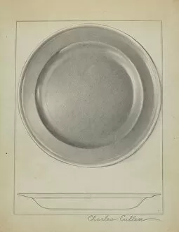Crockery Gallery: Pewter Plate, c. 1936. Creator: Charles Cullen