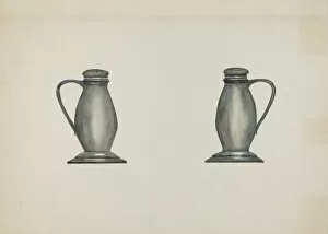 Bradleigh Beulah Gallery: Pewter Salt and Pepper Shakers, c. 1937. Creator: Beulah Bradleigh