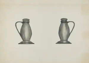 Beulah Bradleigh Gallery: Pewter Salt and Pepper Shakers, c. 1937. Creator: Beulah Bradleigh
