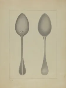 Ewing Burton Prints: Pewter Spoon, c. 1937. Creator: Burton Ewing
