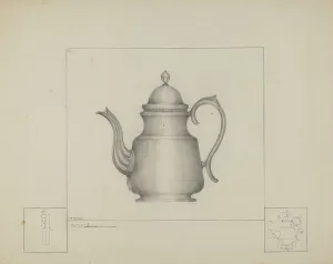 Pewter Prints: Pewter Teapot, c. 1937. Creator: Henry Meyers