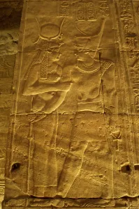 The Pharaoh making offerings to the goddess Hathor, Temple of Edfu, Egypt, Ptolemaic period, (2003). Creator: LTL