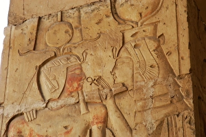 Pharaoh receiving the Ankh from a divinity, Temple of Seti I, Abydos, New Kingdom, 19th Dynasty. Creator: LTL