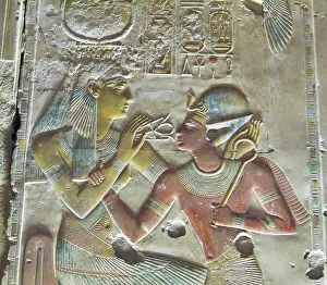 Sarcophagus Prints: Pharaoh Seti I (on right) with the Goddess Hathor, ca 1290 BC. Creator: Ancient Egypt