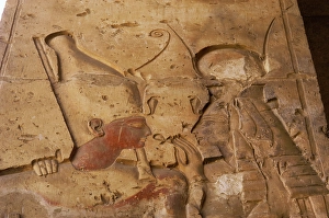 Pharaoh wearing the double crown... Temple of Seti I, Abydos, Egypt, New Kingdom, 19th...(2003). Creator: LTL