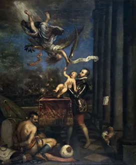 Armada Gallery: Philip II offering the Infante don Ferdinand to Victory, ca 1573-1575