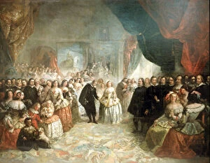 Philip IV, his court and the Meninas detail, oil by Eugenio Lucas, 1858