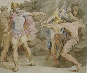 Brush Prints: Philoctetes aiming the bow of Hercules at Odysseus