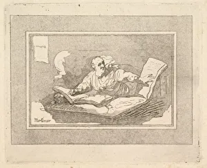 Rowlandson Collection: The Philosopher (Bearded Old Man Copying Book), 1783-87. Creator: Thomas Rowlandson