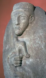 Phoenician Gallery: Detail of a Phoenician sarcophagus-lid, 5th century BC