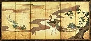 Byobu Gallery: Phoenixes by Paulownia Trees, 17th century. Artist: Tan yu, Kano (1602-1674)