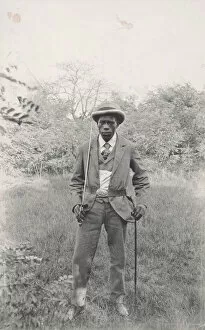 Photograph of an unidentified man holding a saber, ca. 1920. Creator: Unknown