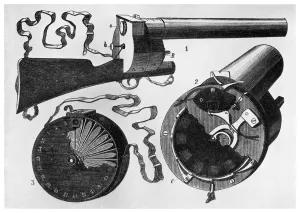 Photographic gun designed by Etienne Jules Marey, 1882 (1956) Photographic gun designed by Etienne Jules Marey, 1882 (1956)