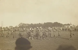 Marching Band Prints: Photographic postcard of a military marching band, ca. 1917. Creator: Unknown