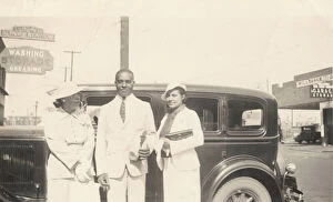Portraits Gallery: Photographic print of Mr. and Mrs. Jackson and another woman in front of car, 1926