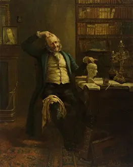 Phrenology Prints: A phrenologist comparing his own head with a phrenological bust