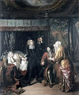 Anxiety Prints: A physician at the bedside of a young woman, c1700. Creator: Matthys Naiveu