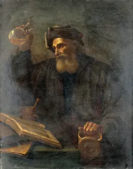 Mortar And Pestle Prints: A physician examining a urine flask. Creator: Salomon Koninck