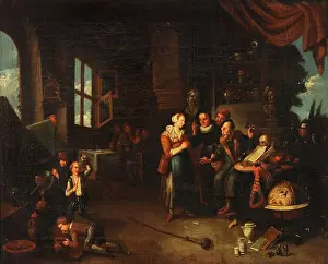 Examining Prints: A physician examining a urine-flask, c1700. Creator: Gerard Thomas