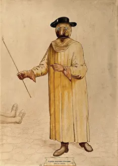 A physician wearing a seventeenth century plague preventive costume. Creator: Unknown