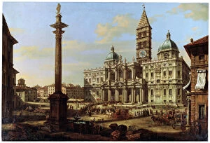 Bernardo Gallery: The Piazza and Church of Santa Maria Maggiore in Rome, 1739. Artist: Bernardo Bellotto