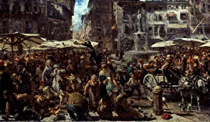 Piazza d?Erbe in Verona, 1884. Artist: Menzel, Adolph Friedrich, von (1815-1905) Piazza d?Erbe in Verona, 1884. Artist: Menzel, Adolph Friedrich, von (1815-1905)