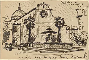 Pen And Black Ink Prints: Piazza S. Spirito, Florence, 1912. Creator: Oscar Bluemner