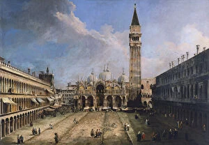 Basilica Of Saint Mark Gallery: The Piazza San Marco in Venice, ca 1723-1724. Artist: Canaletto (1697-1768)