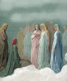 Piccarda Donati and souls whose vows had been broken - the Divine Comedy, (1868). Creator: Gustave Dore