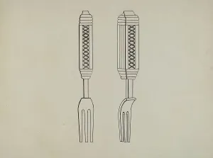 Forks Prints: Pickle Fork, c. 1936. Creator: John R. Towers