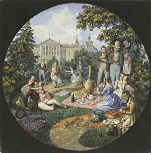 Images Dated 25th June 2013: A Picnic near Moscow, 1840s. Artist: Benois, Nikolai Leontyevich (1813-1898)