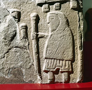 Images Dated 1st August 2005: A Pict with hooded cloak & Pictish trousers, St.Vigeans, Scotland, c8th - 9th century