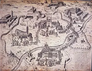 Holy Prints: Pictorial map of Rome, 1575, (1890s). Creator: Unknown