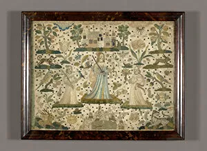 Picture Depicting Peace, Justice, and Plenty (Needlework), England, 17th century