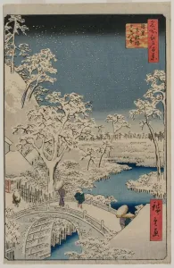 Ando Hiroshige Japanese Prints: Picture of Twilight at the Drum Bridge in Meguro