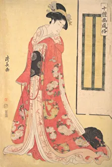 Kiyonaga Torii Prints: Pictures of Ten Styles (Jittaiga Fuzoku): A Young Woman with a Dog, ca. 1790-91