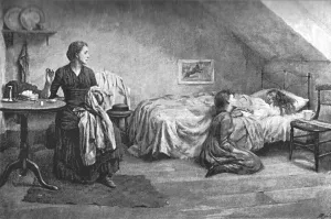 Pictures of the Year- VII, Widowed and Fatherless, 1888. Creator: Thomas Benjamin Kennington