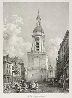 Lithograph On Chine Collé Gallery: Picturesque and Romantic Travels in Old France, Picardie: The Belfry Tower of Amiens