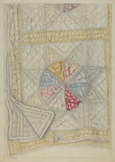 Stitching Prints: Pieced Quilt - Star Pattern, c. 1938. Creator: Maud M Holme