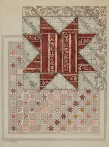 Stitching Prints: Pieced and Quilted Coverlet, c. 1937. Creator: Maud M Holme